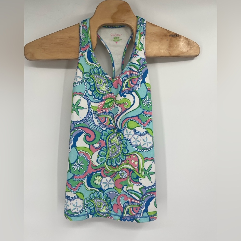 Lilly Pulitzer Blue and Green Paisley Tank Top